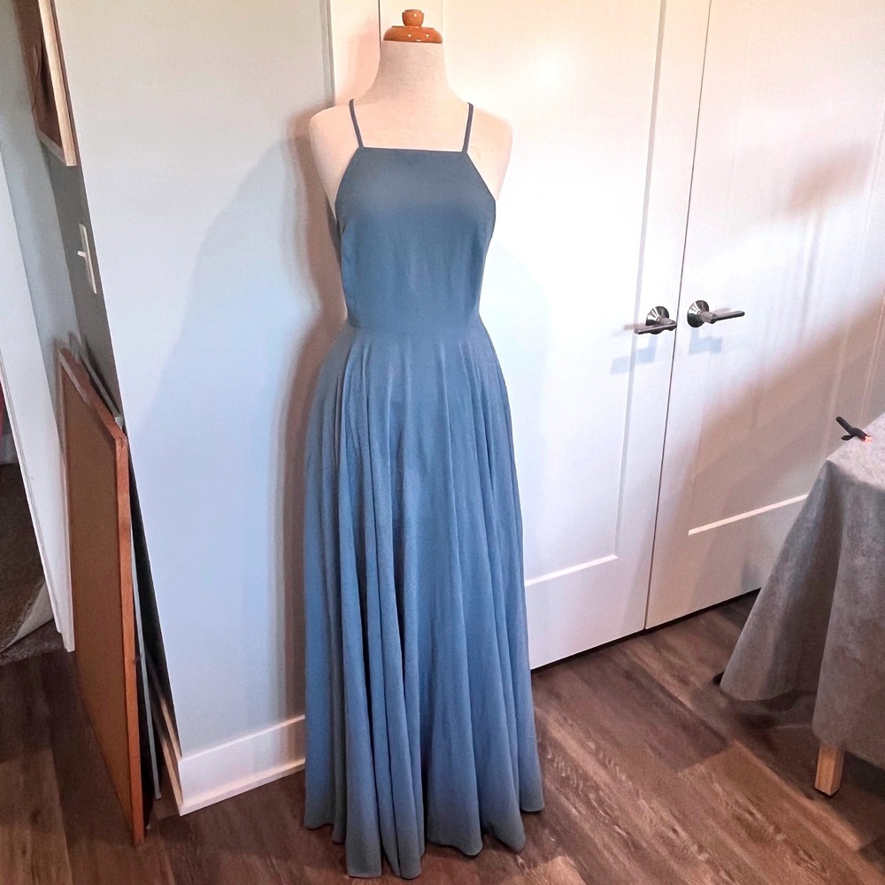 Lulu's Steel Blue Maxi Dress with Thin Straps